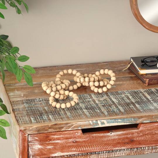20" Light Brown Wood Chain Beaded 9 Link Sculpture
